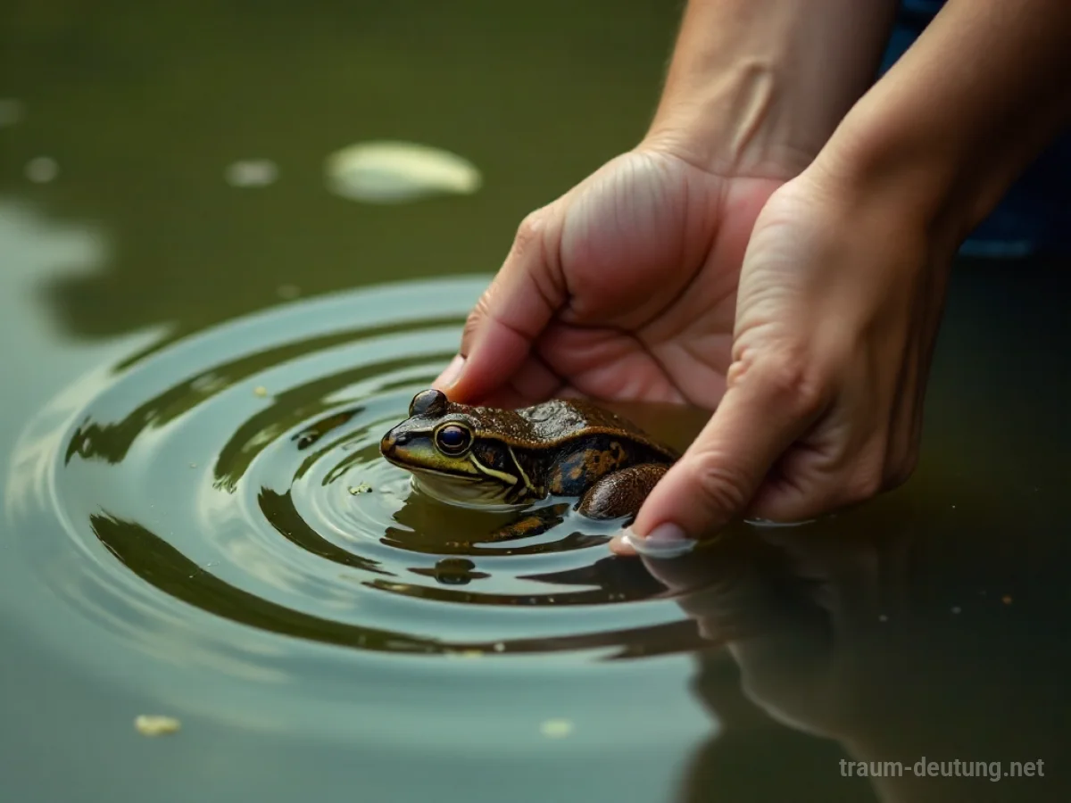 Hände versuchen, einen Frosch im Wasser zu fangen
