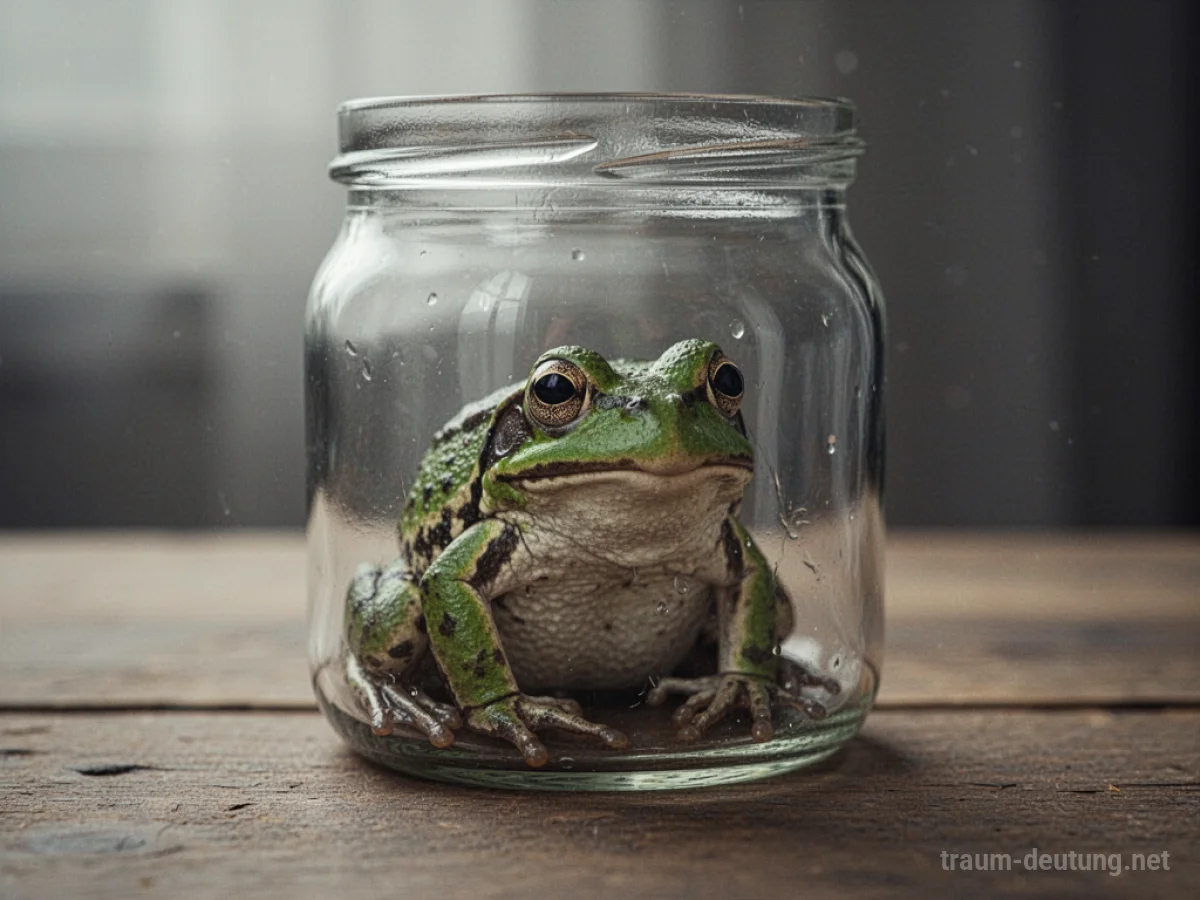 Frosch sitzt gefangen in einem Glas