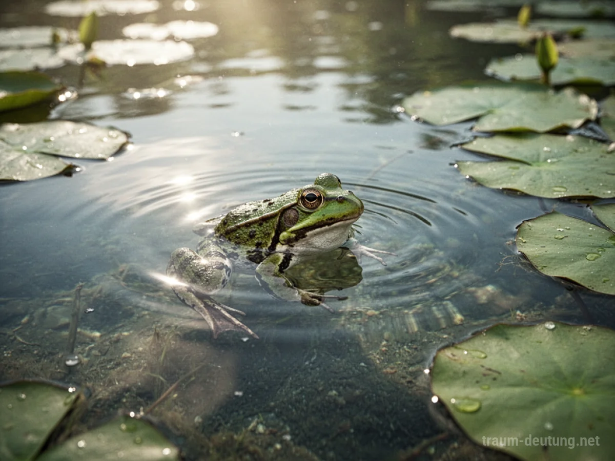 Ein Frosch schwimmt im klaren Wasser, teilweise untergetaucht.