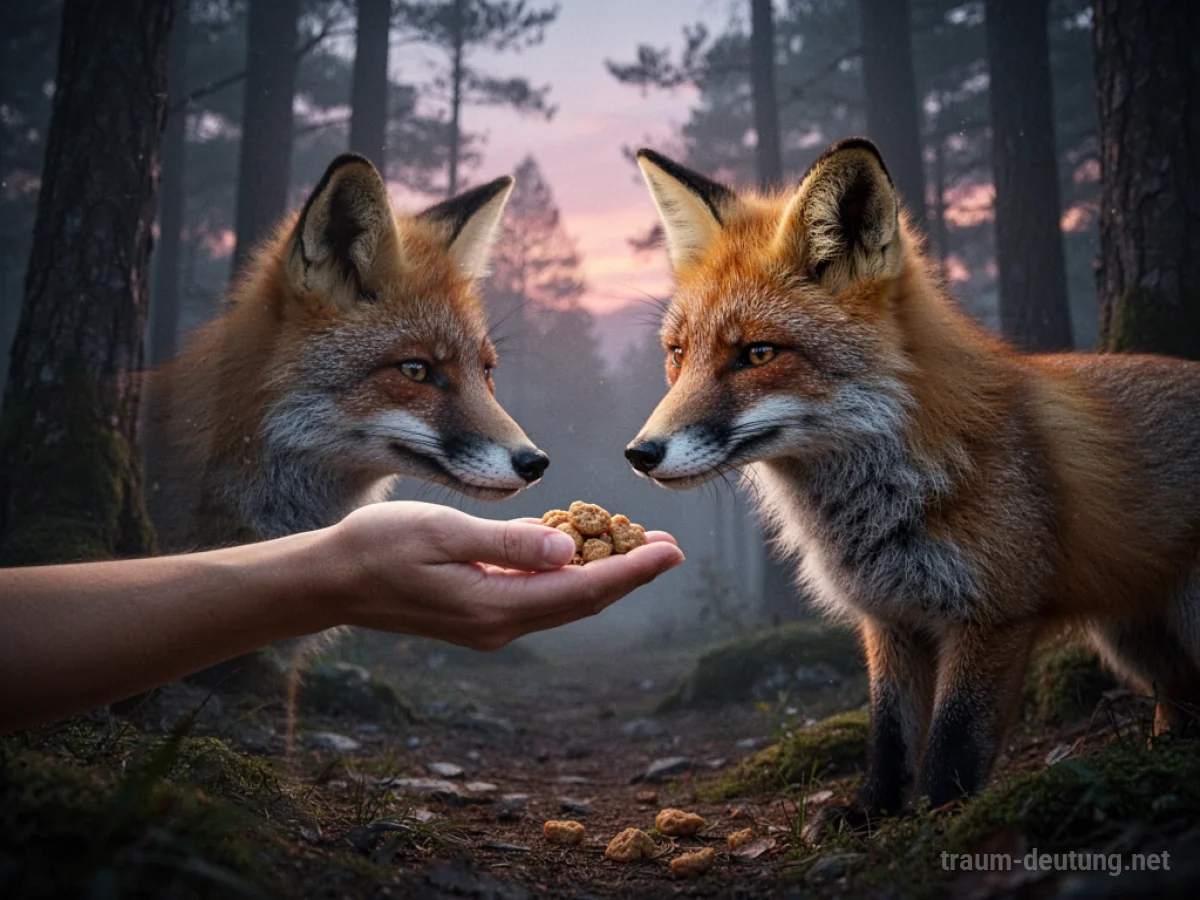 Hand füttert einen Fuchs im Wald
