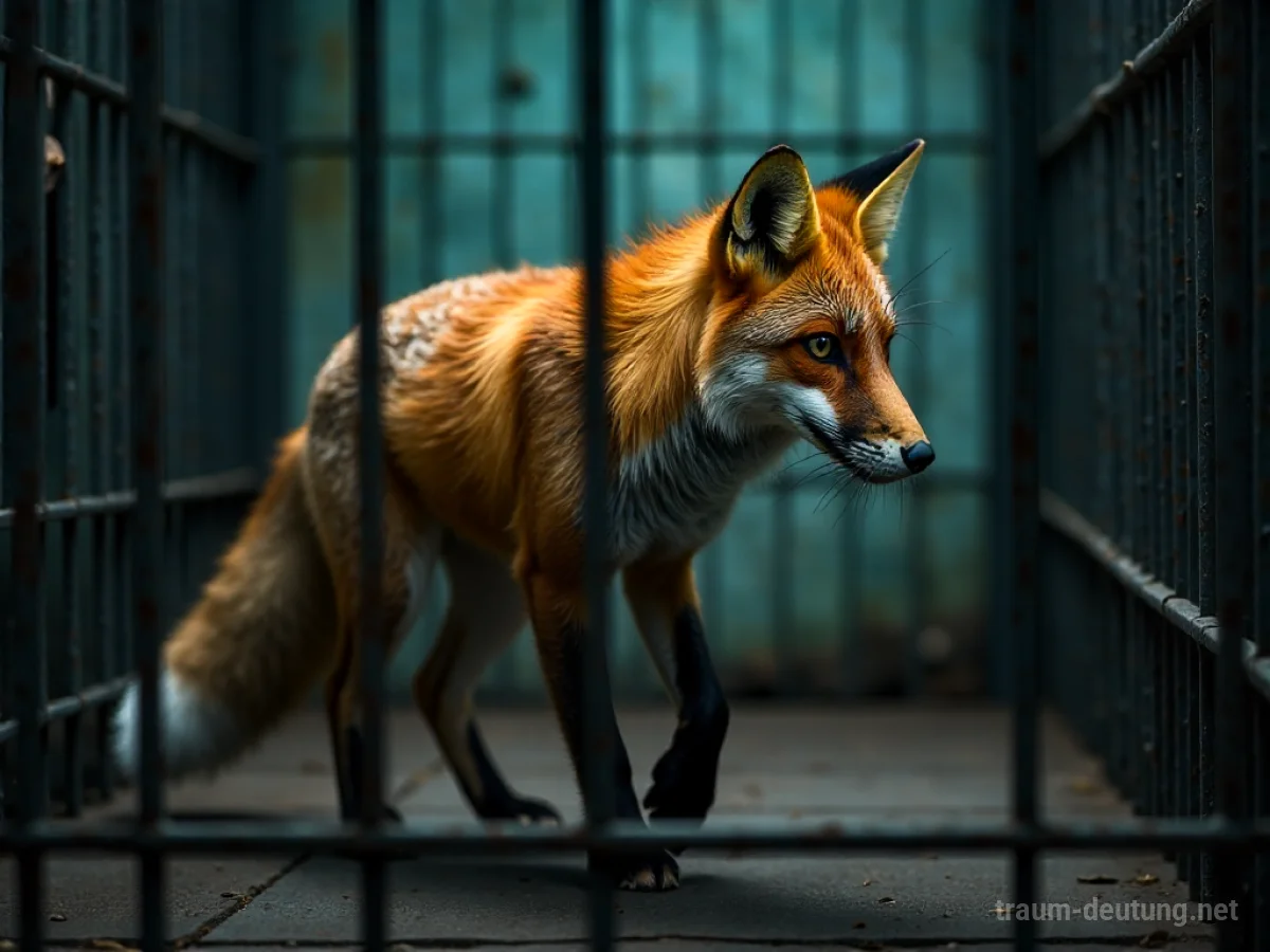 Ein Fuchs sitzt in einem Metallkäfig und blickt nachdenklich nach draußen.