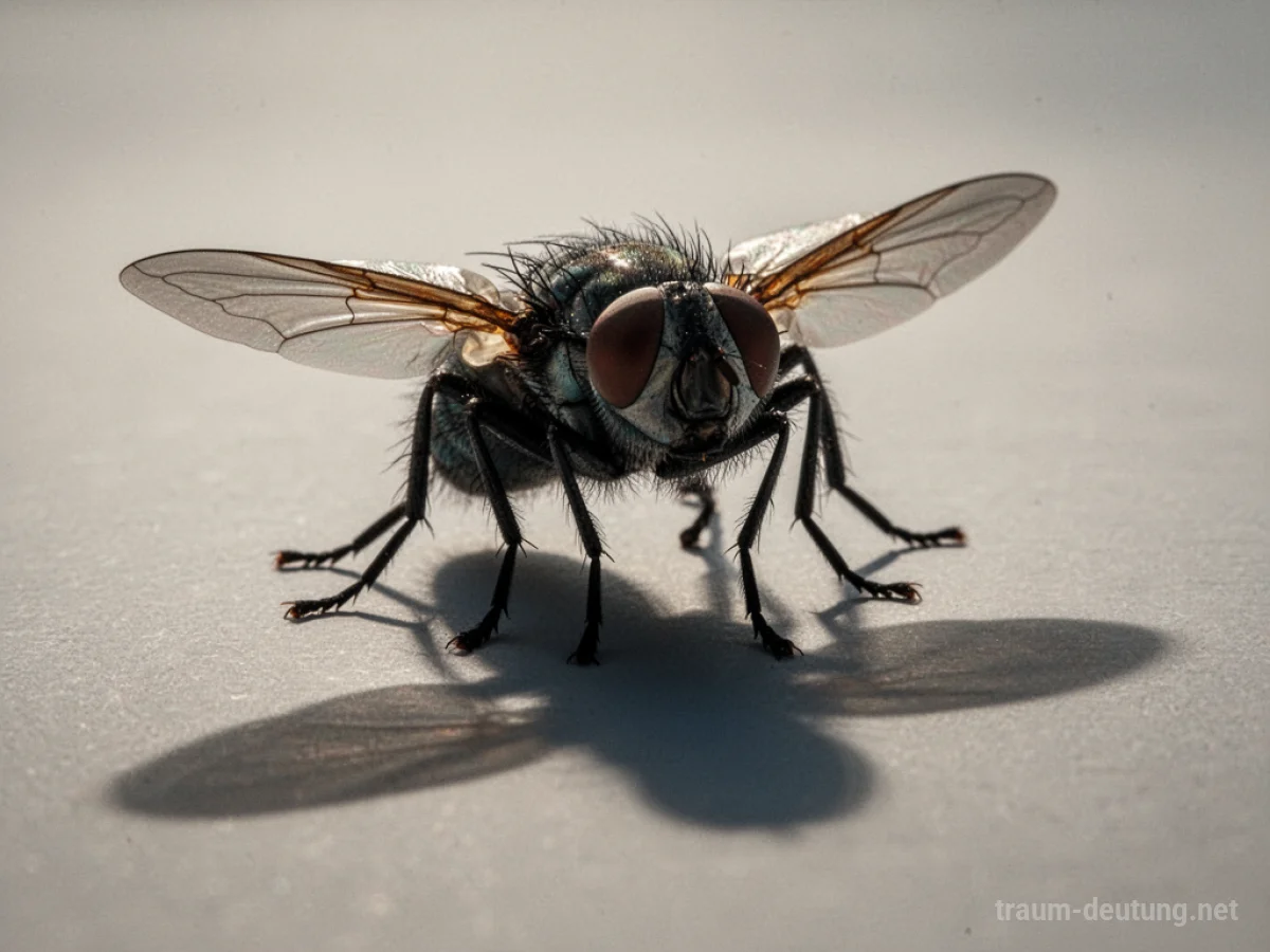 Eine einzelne, überdimensionale Fliege wirft einen langen Schatten.