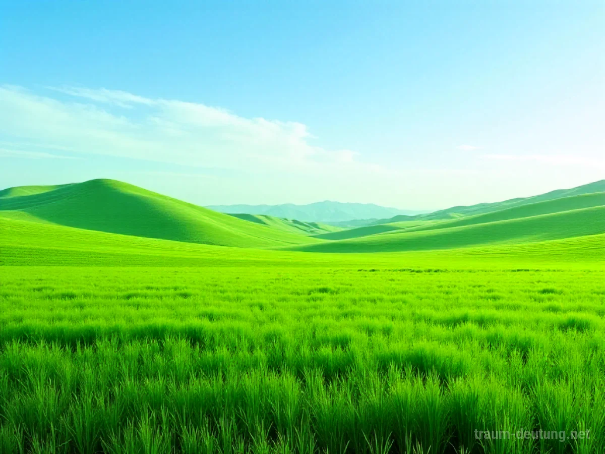 Weites grünes Feld unter blauem Himmel