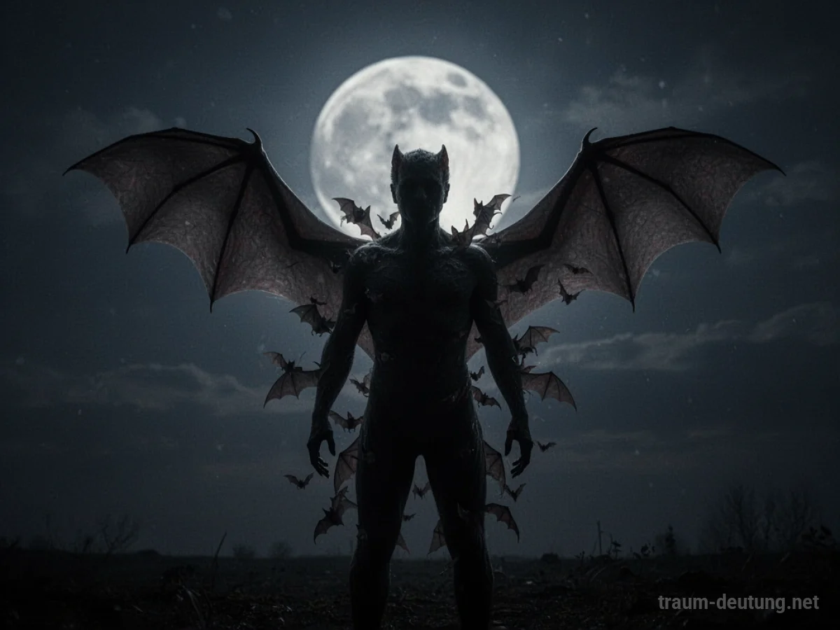 Person verwandelt sich in eine Fledermaus unter dem Mondlicht.