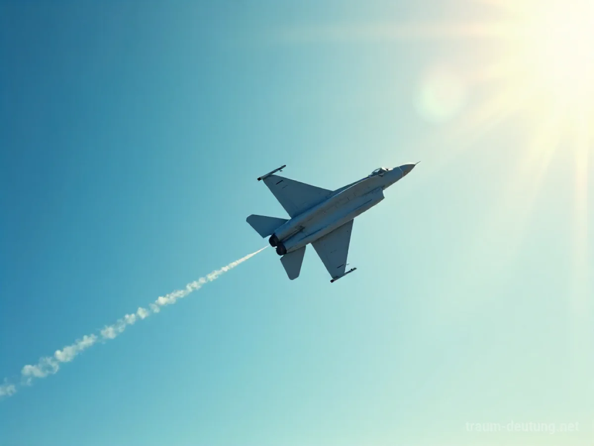 Ein Kampfjet fliegt hoch am Himmel, Sonne scheint