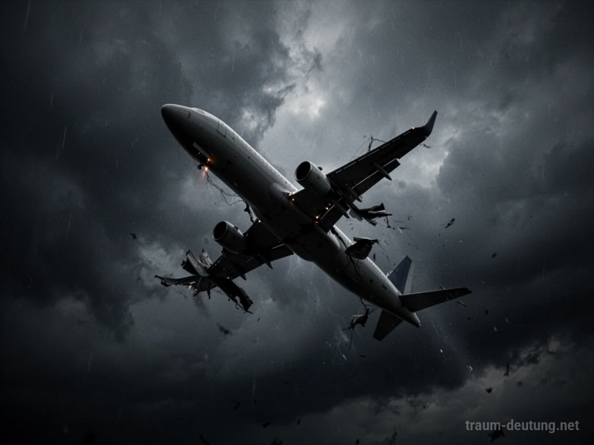 Flugzeug in steilem Sinkflug am dunklen Himmel