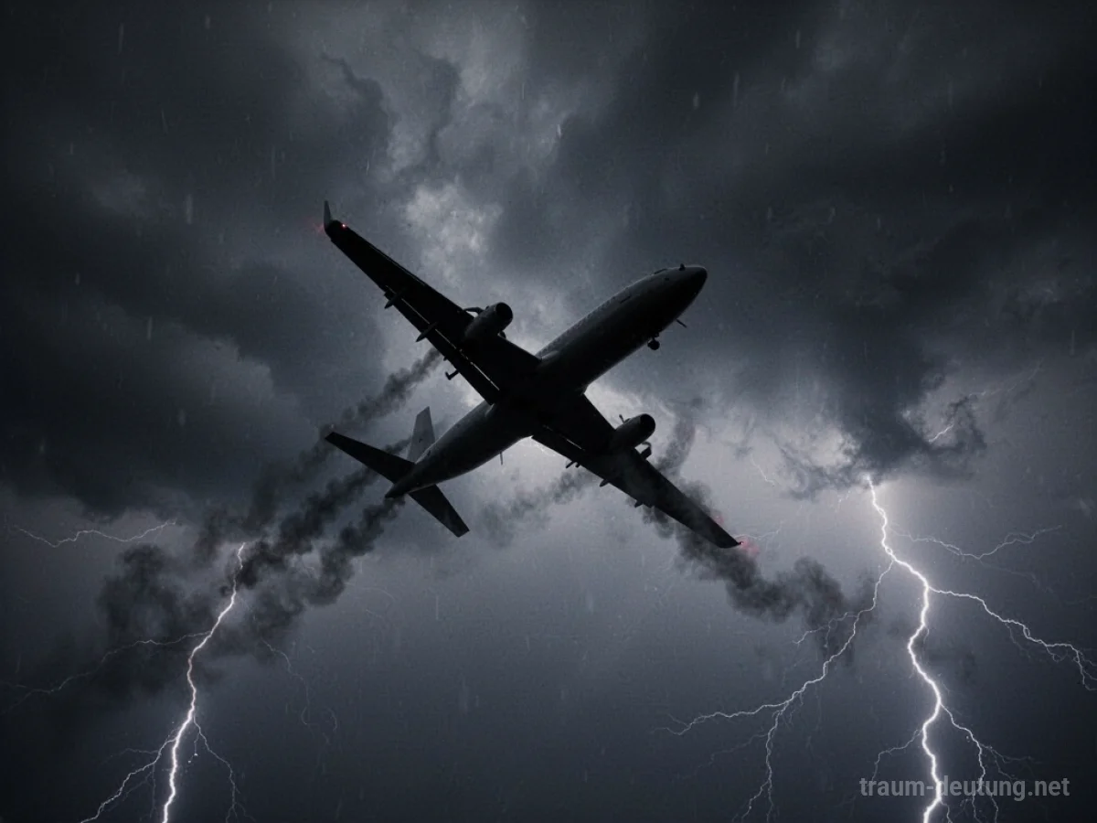 Silhouette eines Flugzeugs im Sinkflug vor einem stürmischen Himmel