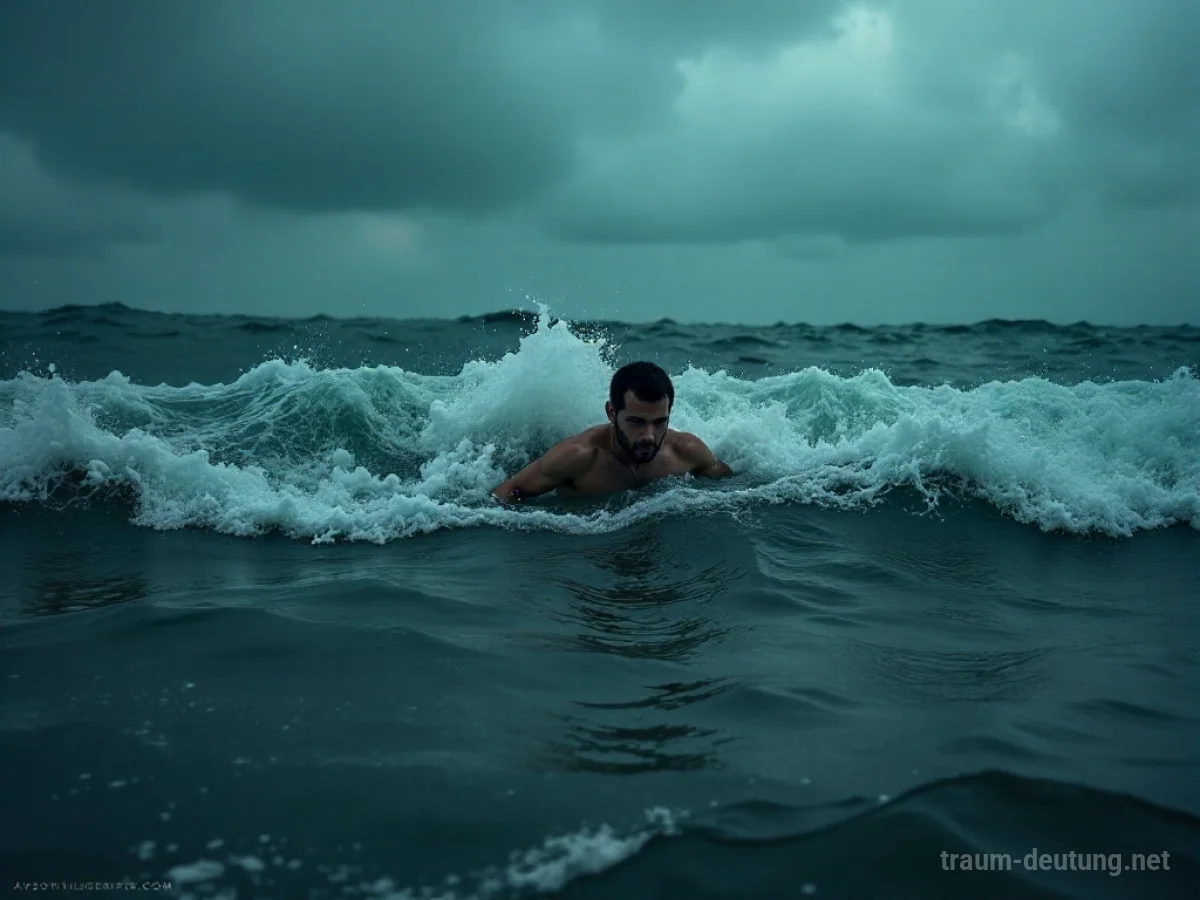 Eine Person kämpft im Wasser einer Flut, um über Wasser zu bleiben.