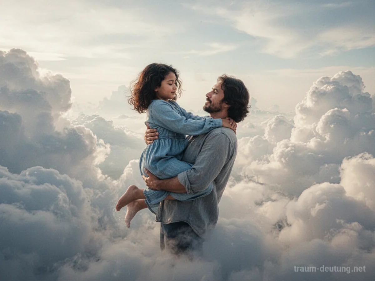 Eine Person wird von einer anderen Person sanft durch den Himmel getragen.