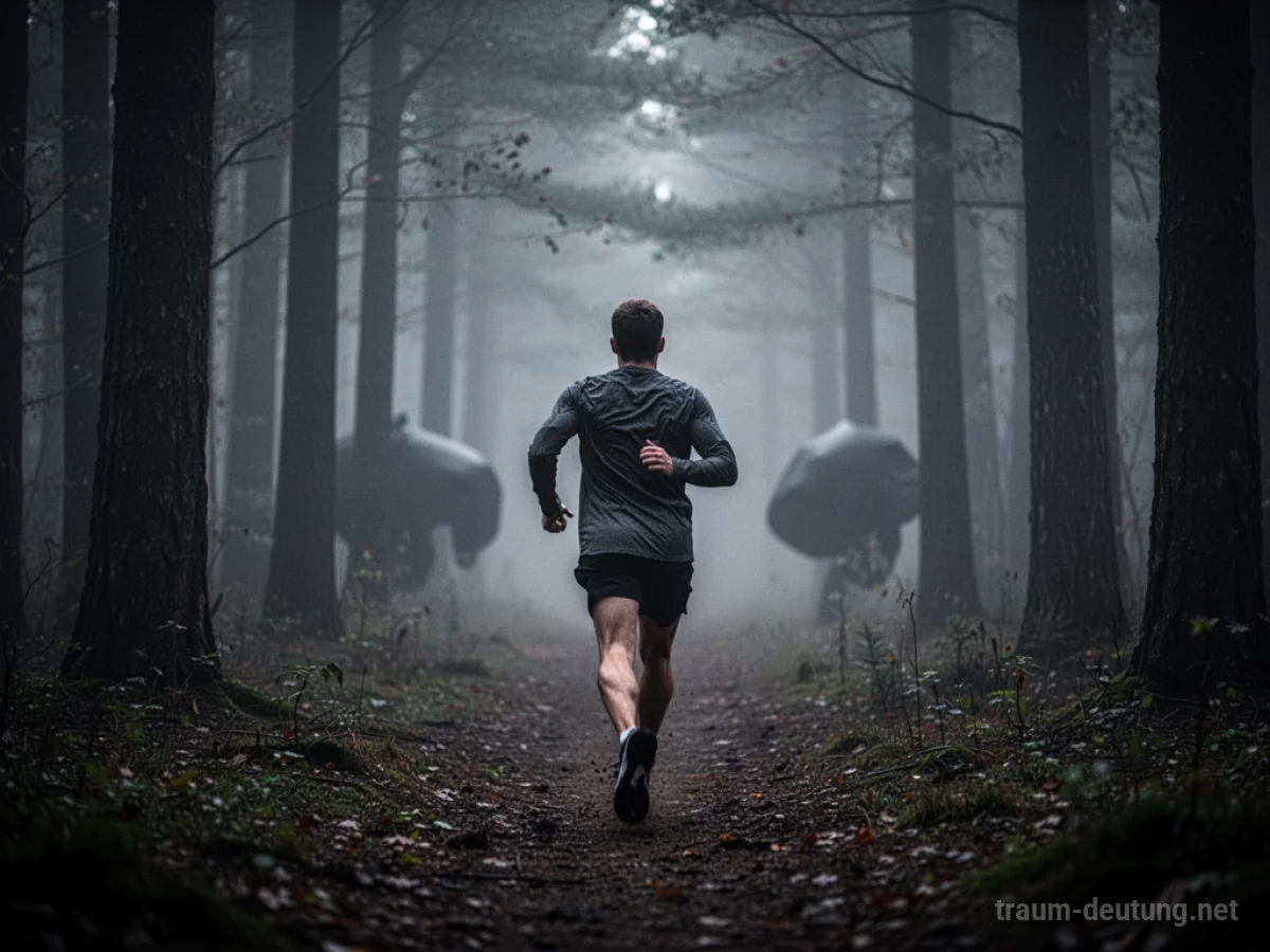 Eine einsame Figur rennt durch einen dunklen Wald
