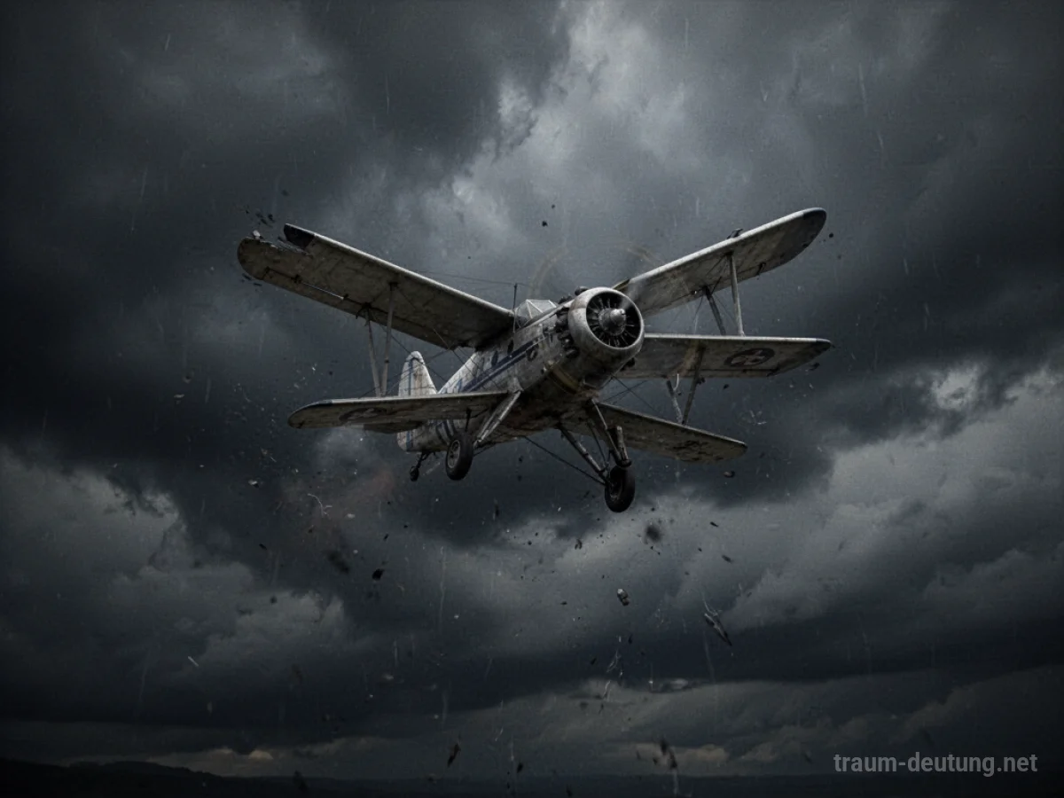 Kleinflugzeug im Sinkflug über einem dramatischen Himmel