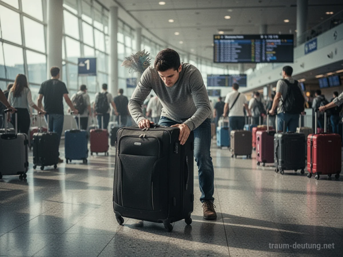 Person kämpft mit übermäßig schwerem Koffer am Flughafen