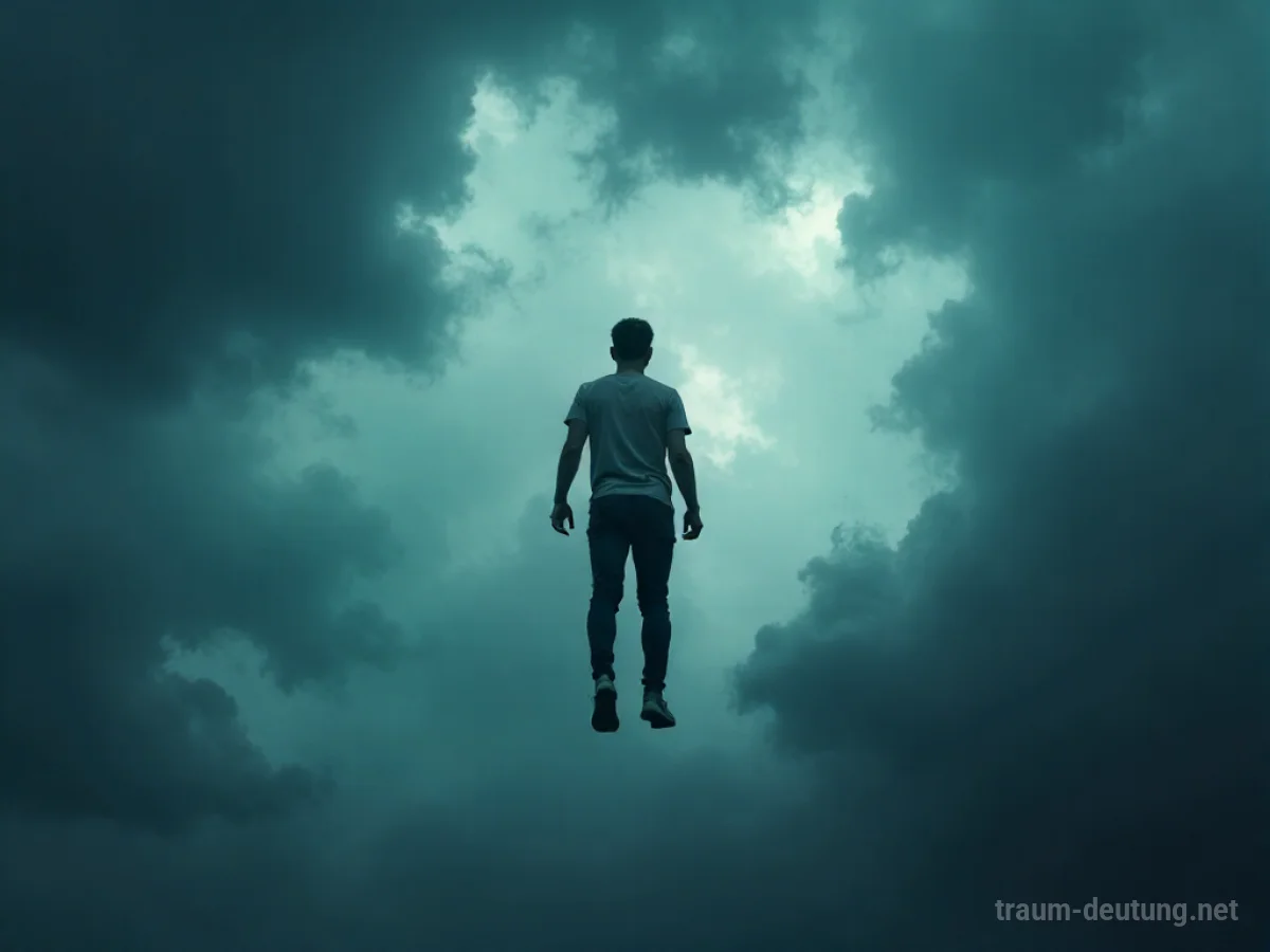 Silhouette einer Person, die im Traum die Kontrolle beim Fliegen verliert und fällt.