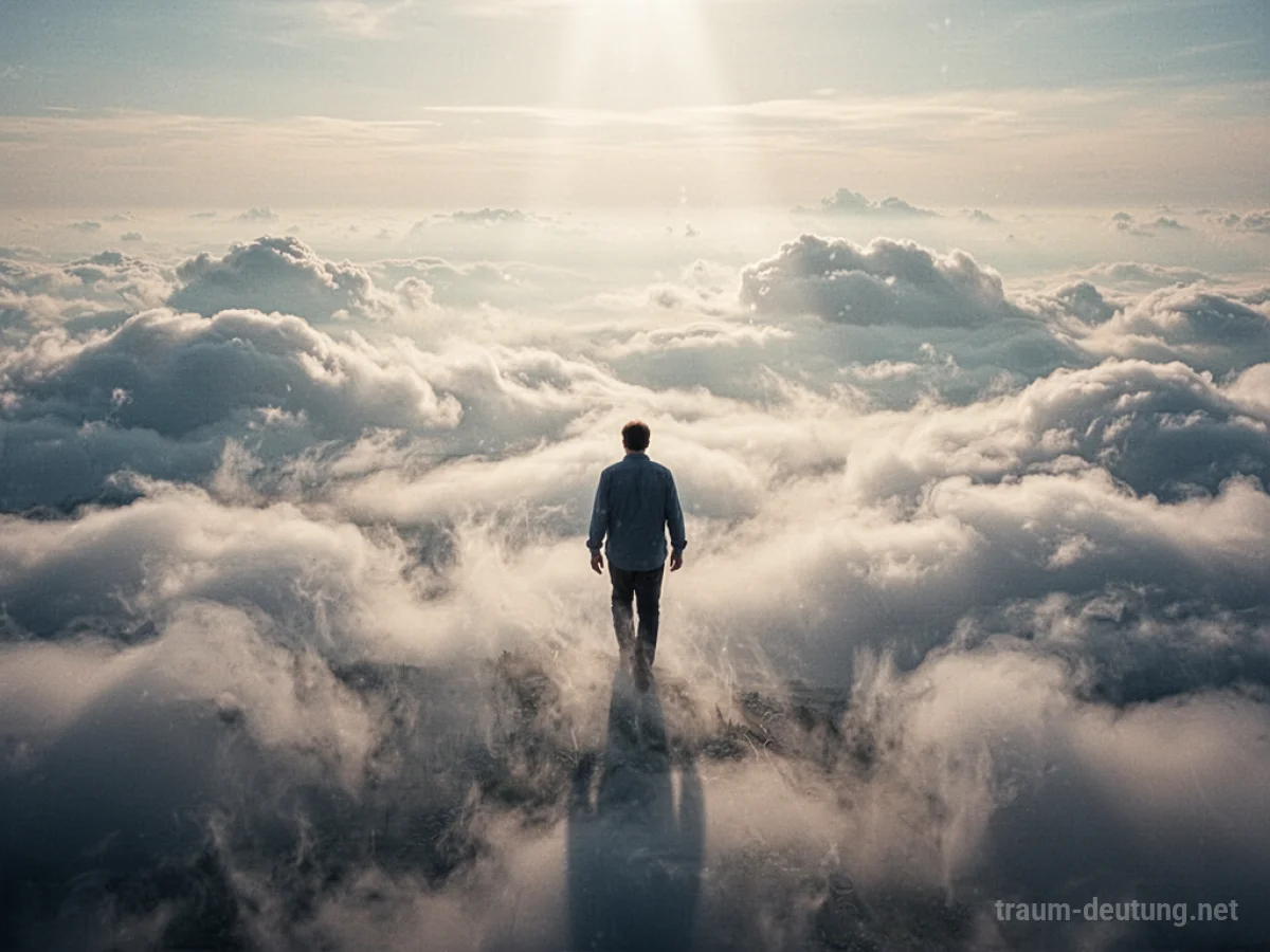 Person fällt langsam durch Wolken