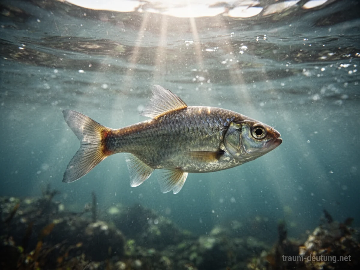 Ein lebender Fisch schwimmt in klarem Wasser.