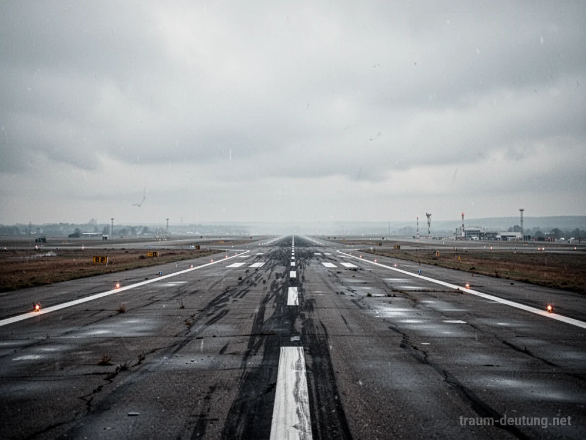 Leere Startbahn am Flughafen im Nebel