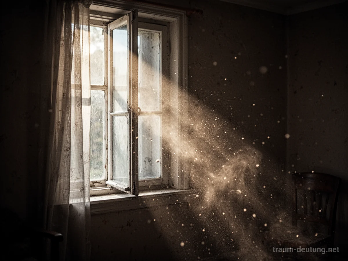 Ein heller Lichtstrahl fällt durch ein Fenster in einen dunklen Raum.