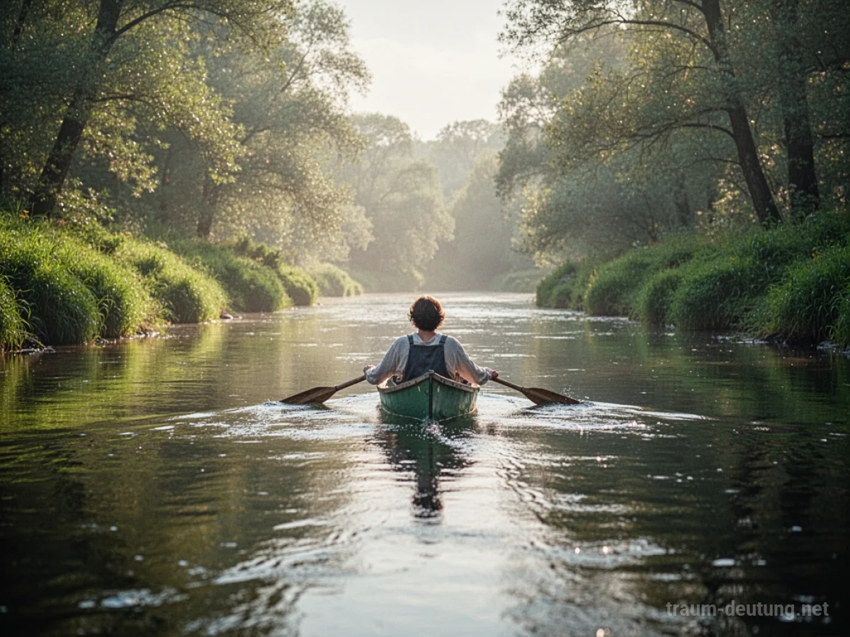 Person treibt auf einem Fluss in friedlicher Natur