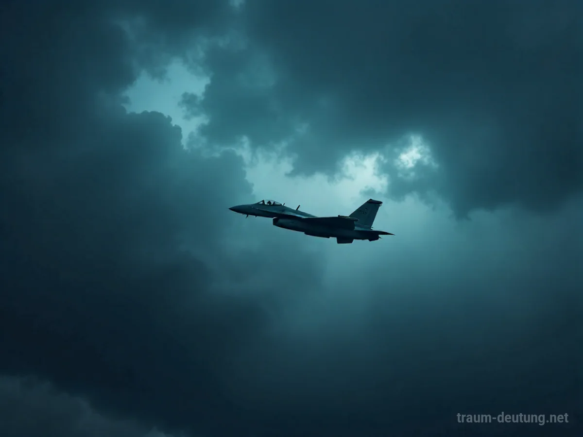 Ein Militärflugzeug fliegt über einem dunklen, stürmischen Himmel.