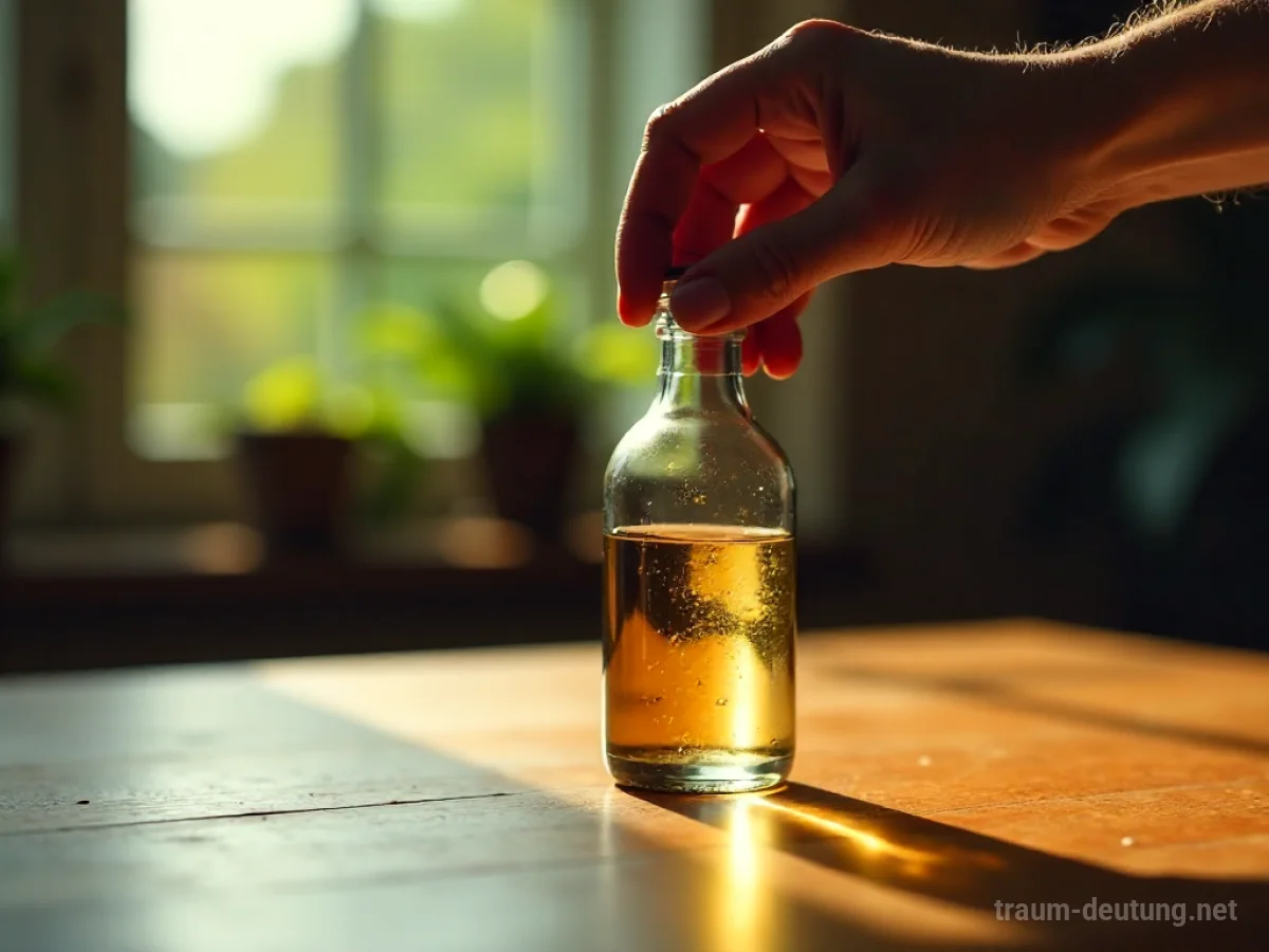 Eine neue, unversehrte Glasflasche wird auf einer Holzoberfläche platziert.