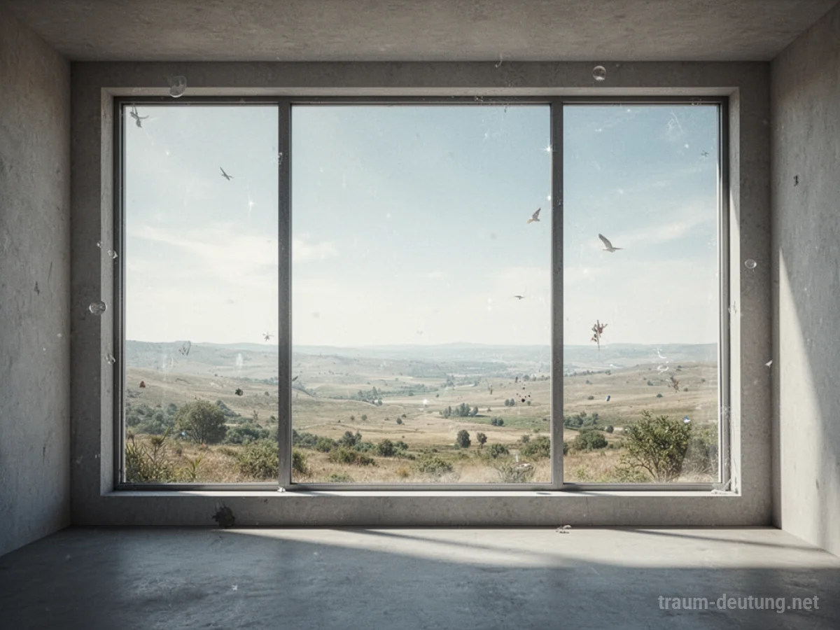 Ein riesiges Fenster mit Blick auf eine weite, helle Landschaft.