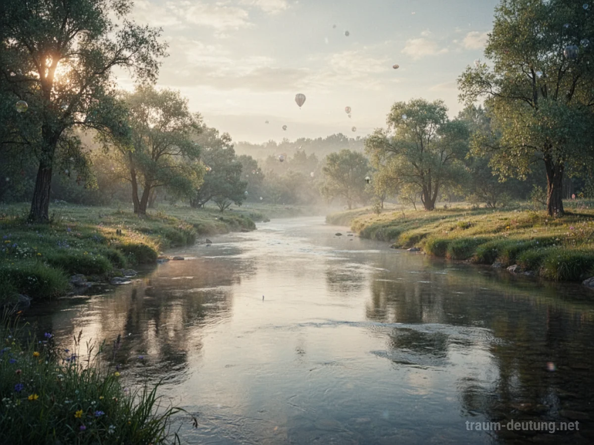 Ein ruhiger Fluss fließt sanft durch eine friedliche Landschaft.