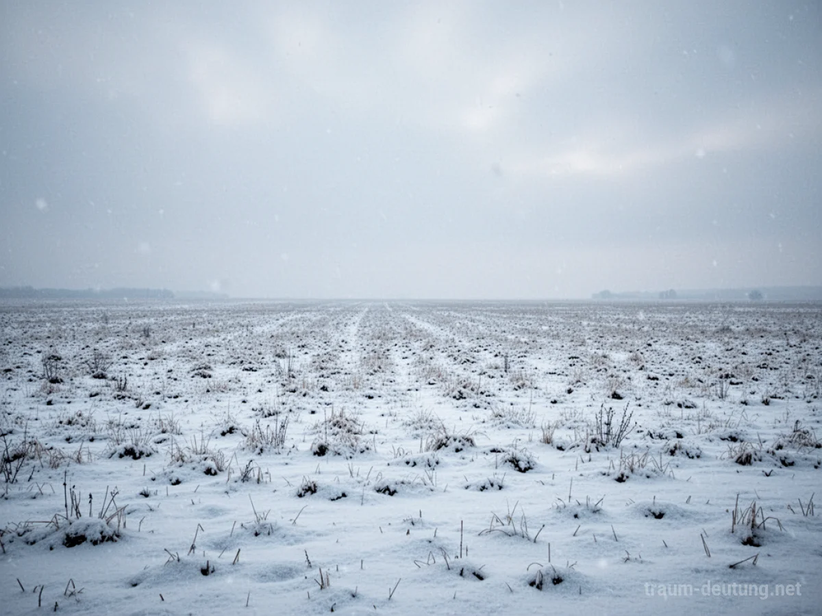 Weites, schneebedecktes Feld unter einem blassen Himmel