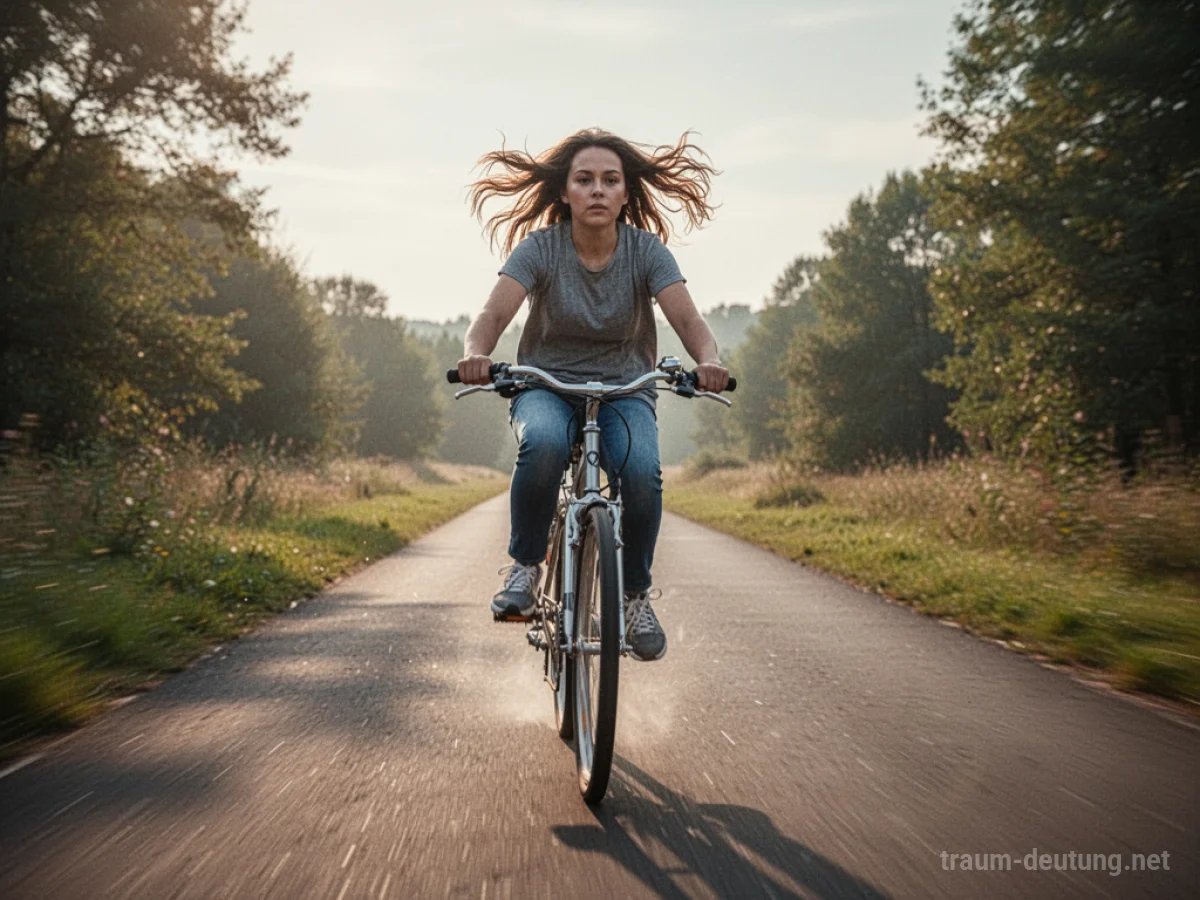 Person fährt schnell mit dem Fahrrad auf einem sonnigen Weg
