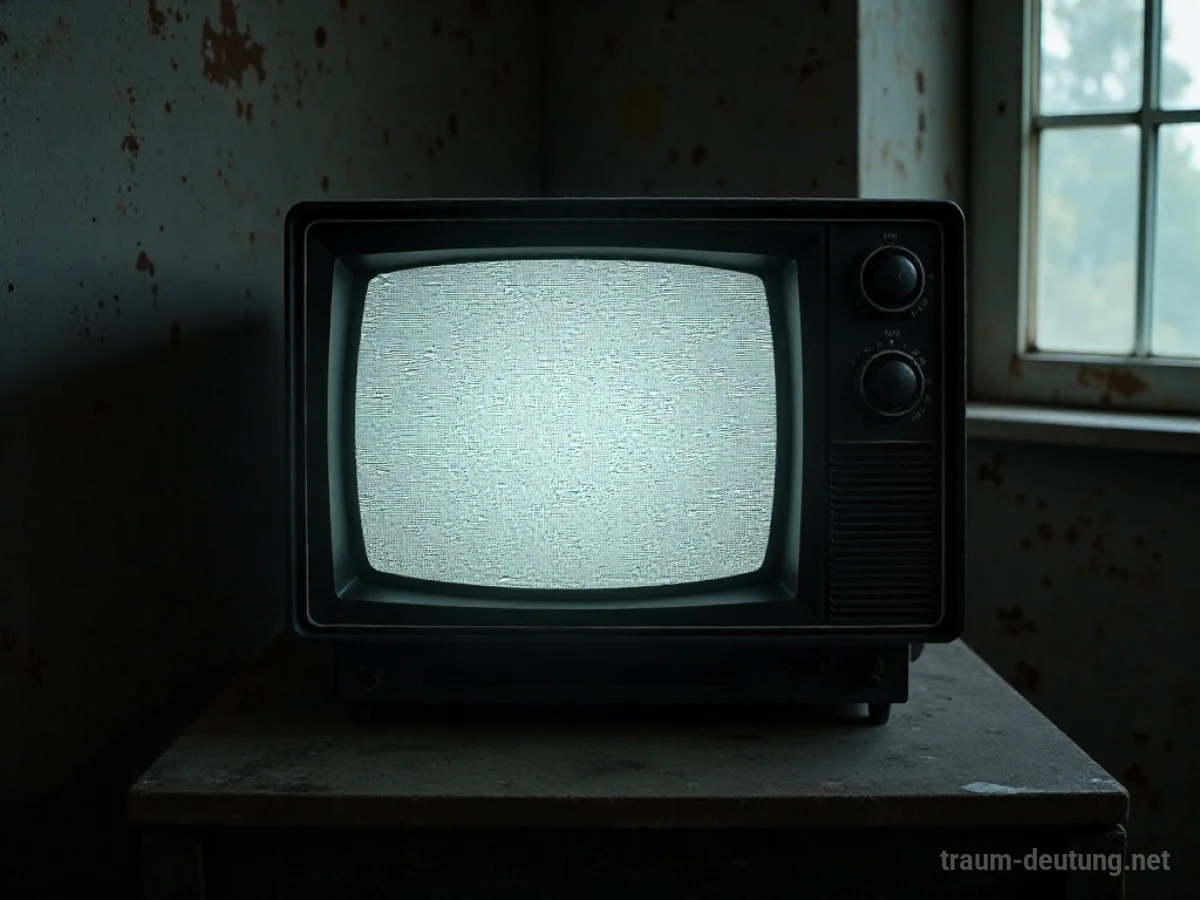 Ein Schwarz-weiß-Fernseher mit statischem Bild in einem dunklen Raum.