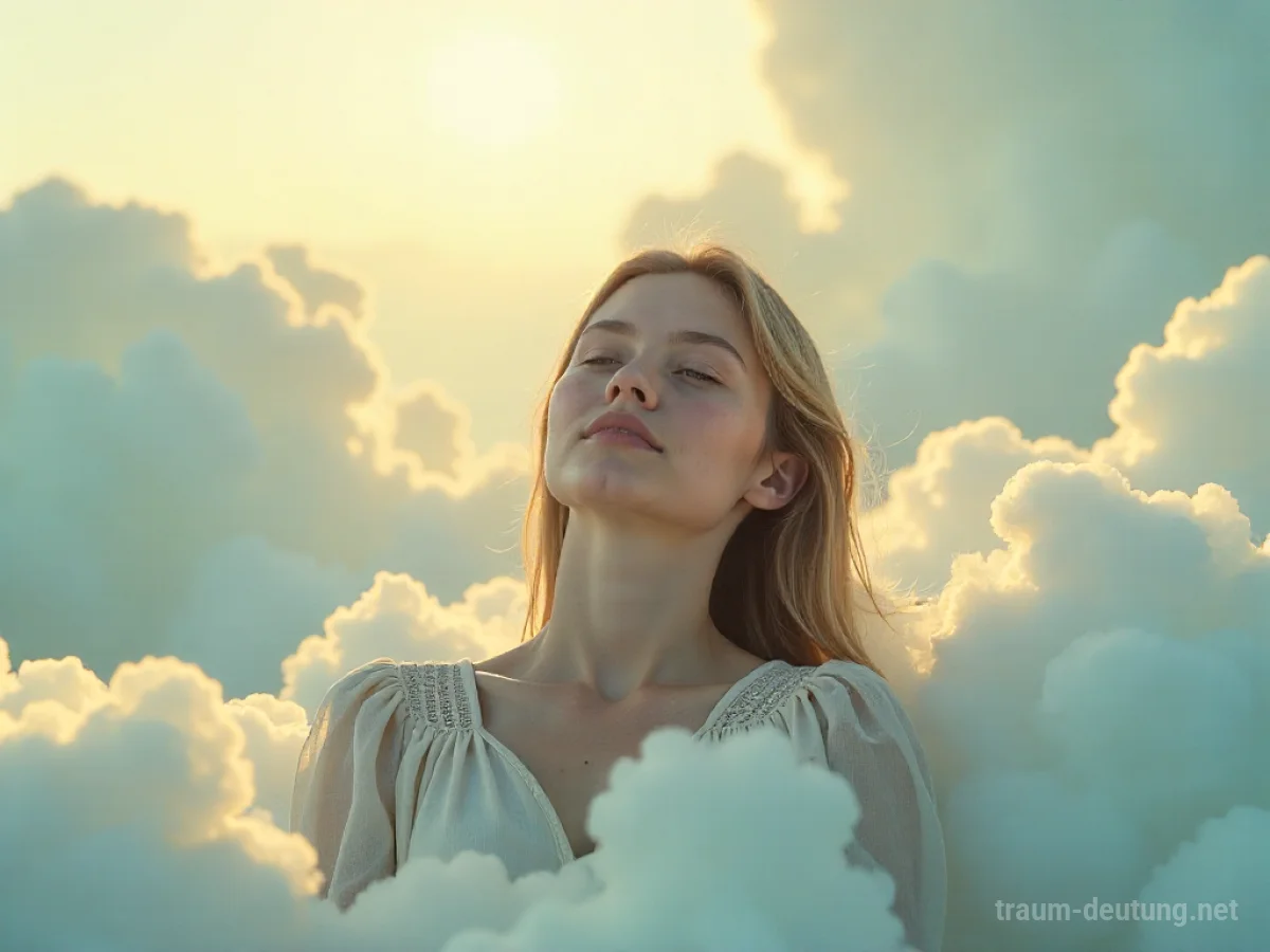 Person schwebt schwerelos in einem sonnigen Himmel