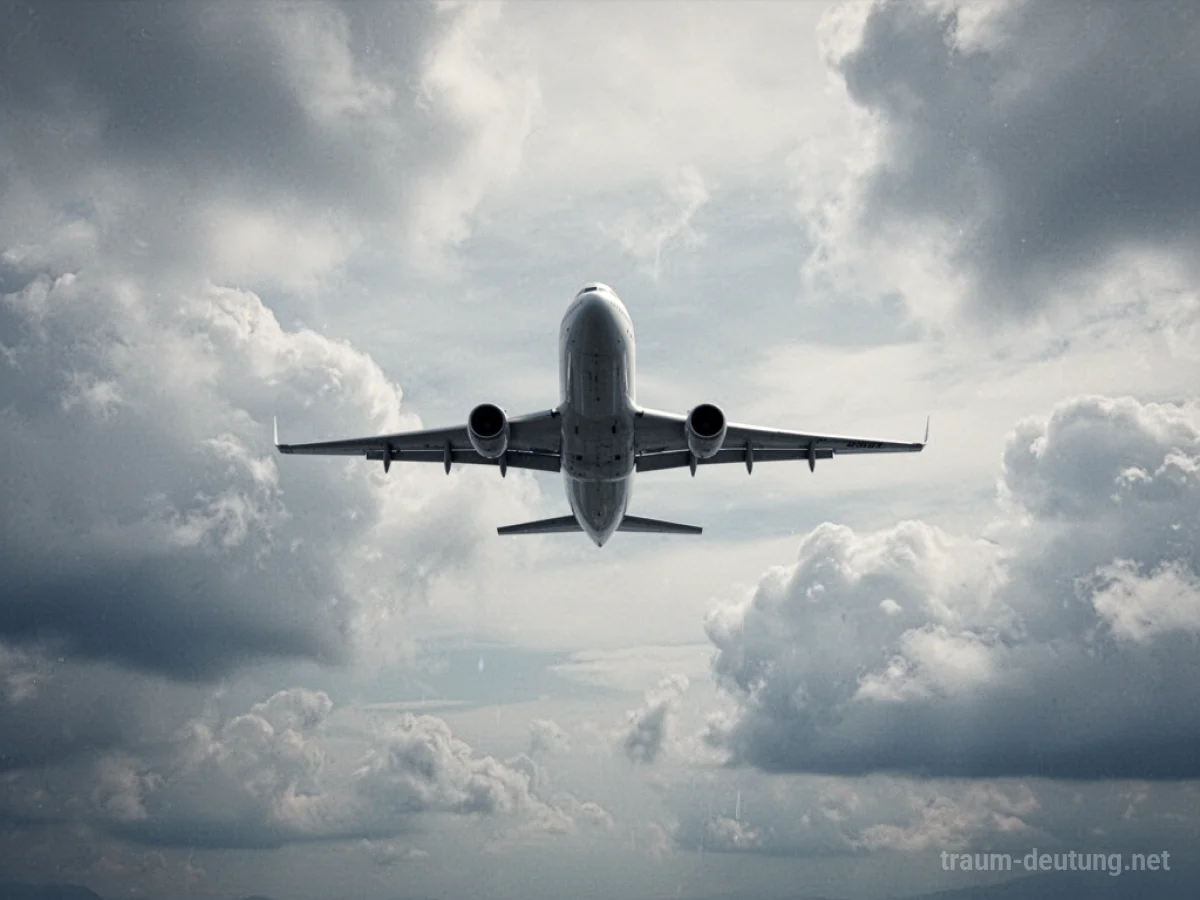 Ein Flugzeug sinkt leise durch eine Wolkendecke.