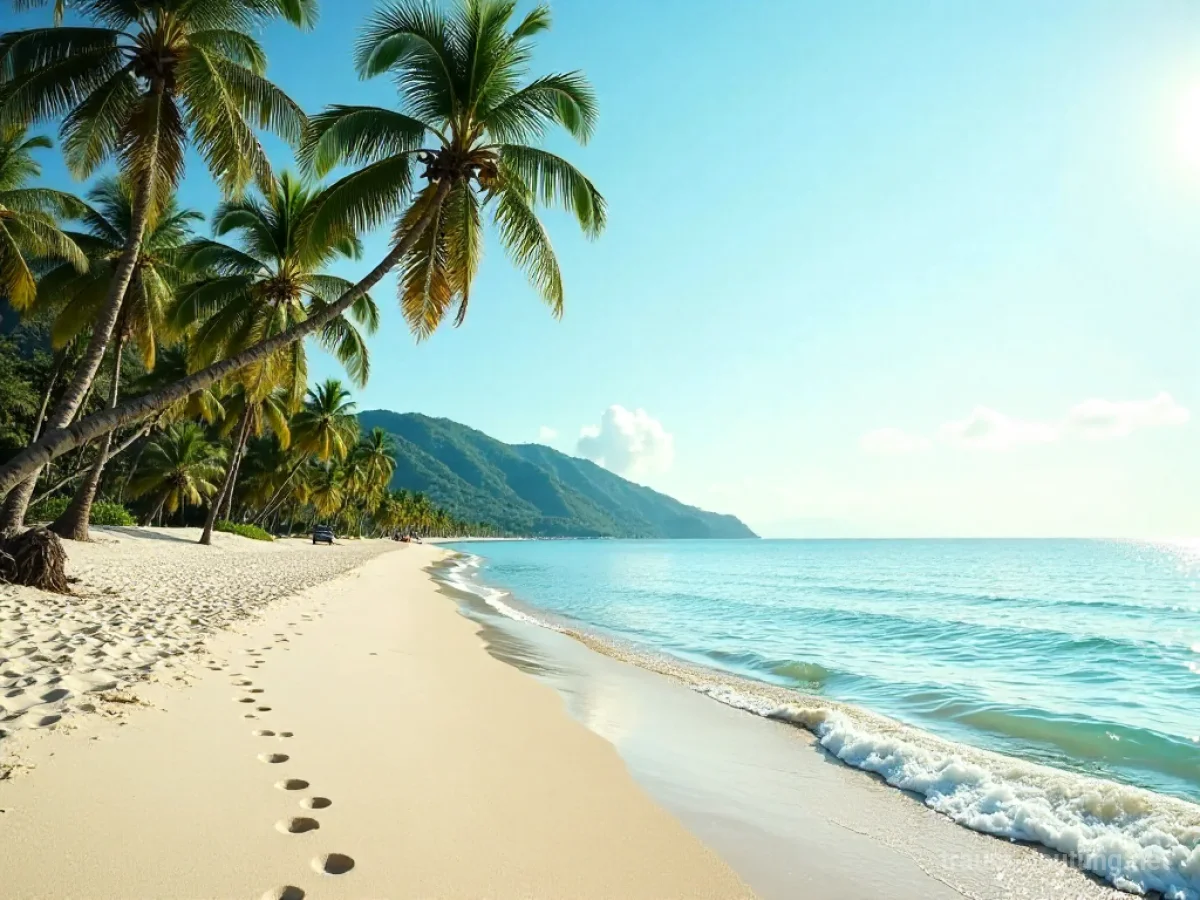 Traum von genossenen Strandferien mit türkisblauem Wasser und feinem Sand