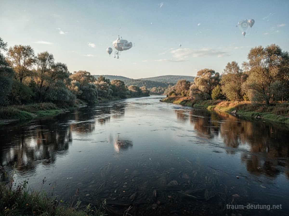 Tiefer, dunkler Fluss in einer ruhigen Landschaft