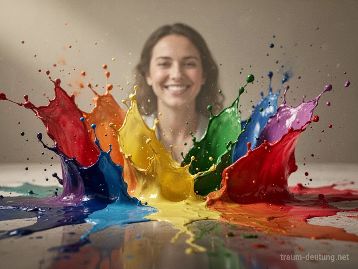 Bunte Farbspritzer vor neutralem Hintergrund, die Lebendigkeit und positive Emotionen symbolisieren.