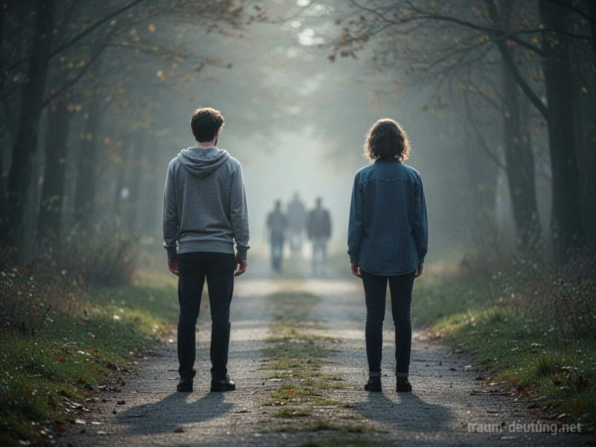 Zwei Personen stehen getrennt auf einem Weg, einer wendet sich ab.
