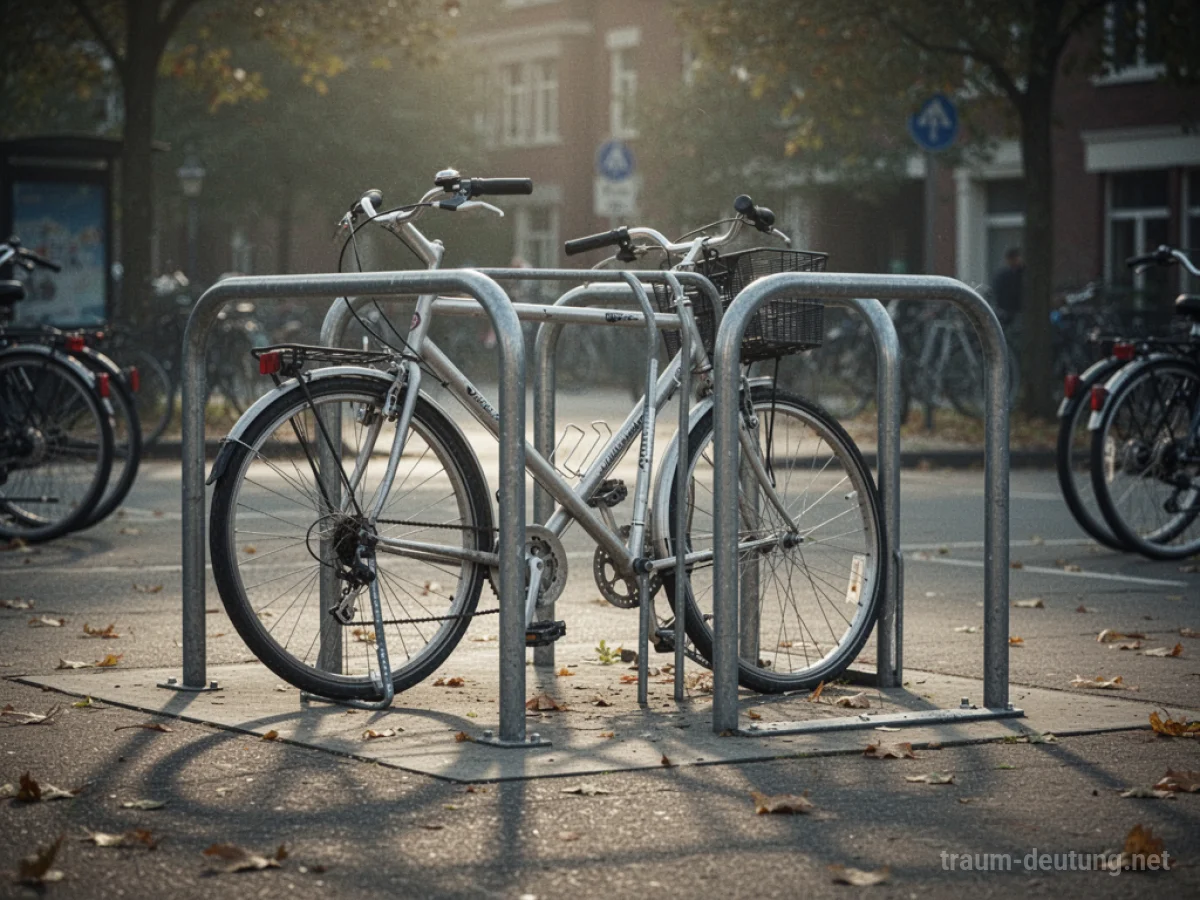 Ein leeres Fahrradgestell, wo ein Fahrrad gestohlen wurde.