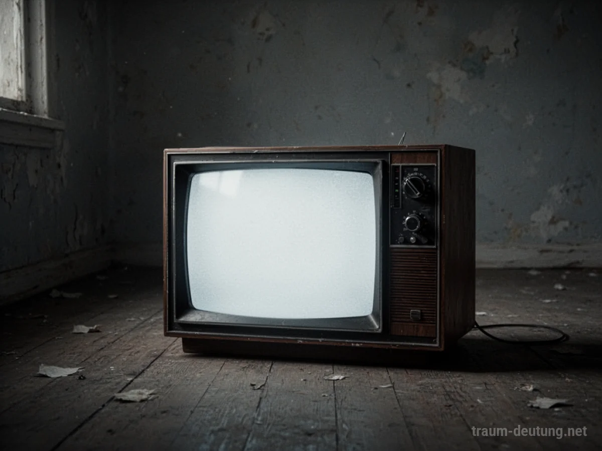 Ein alter Fernseher mit leerem Bildschirm in einem dunklen Raum.