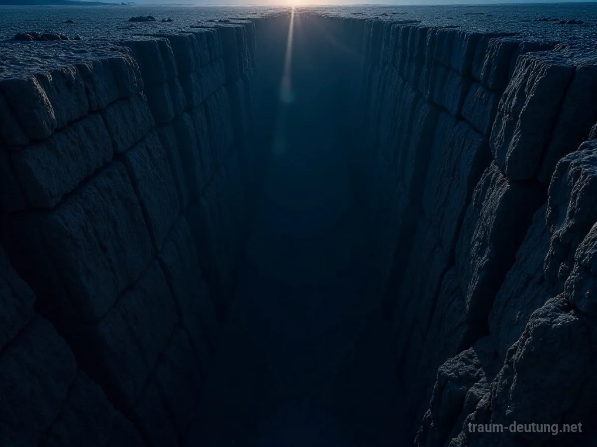 Ein tiefer Felsabgrund im Traum, der Dunkelheit und Ungewissheit symbolisiert.