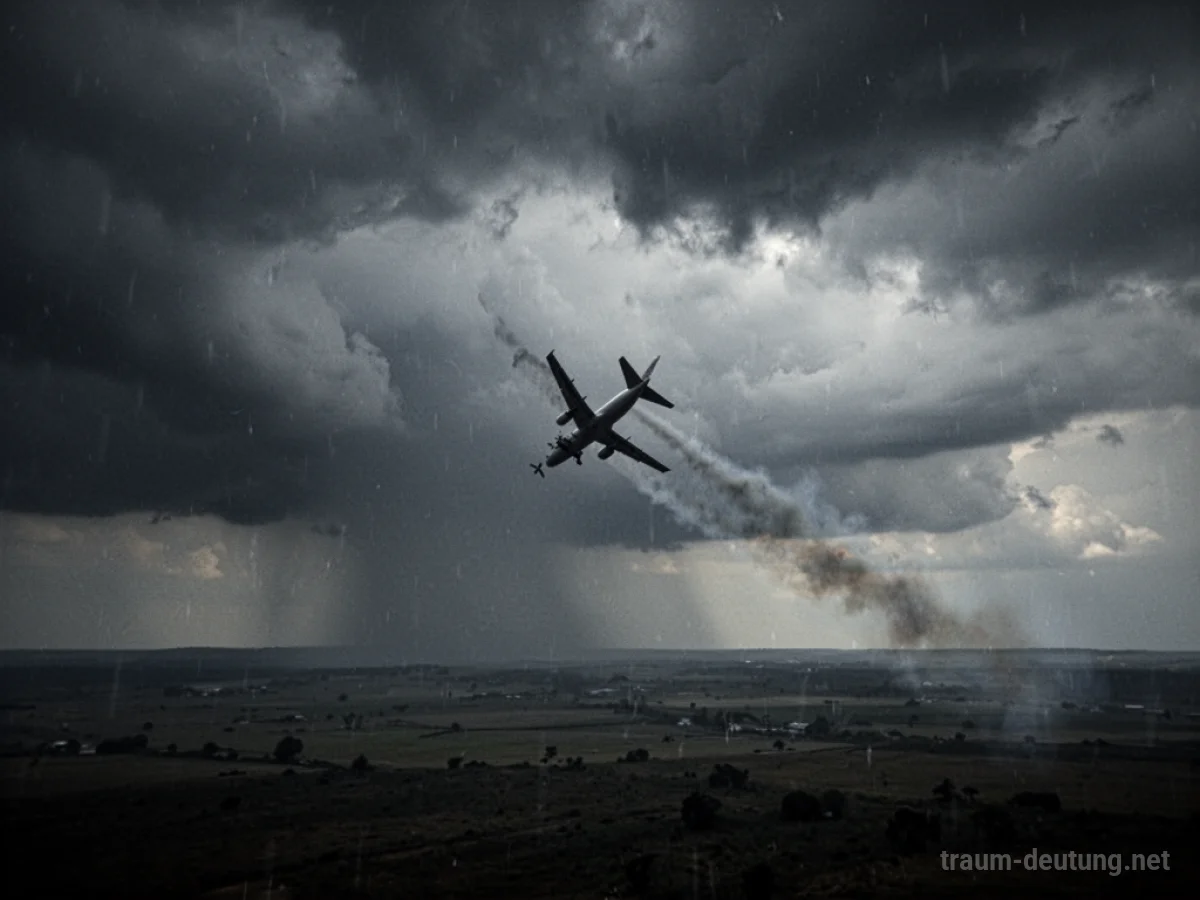 Silhouette eines Flugzeugs im Sinkflug über einer dunklen Landschaft.