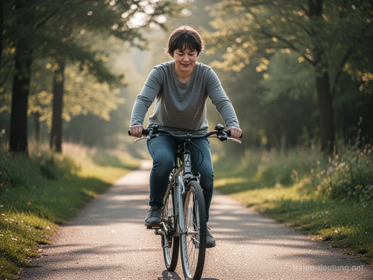 Person lernt Fahrradfahren auf einem sonnigen Weg