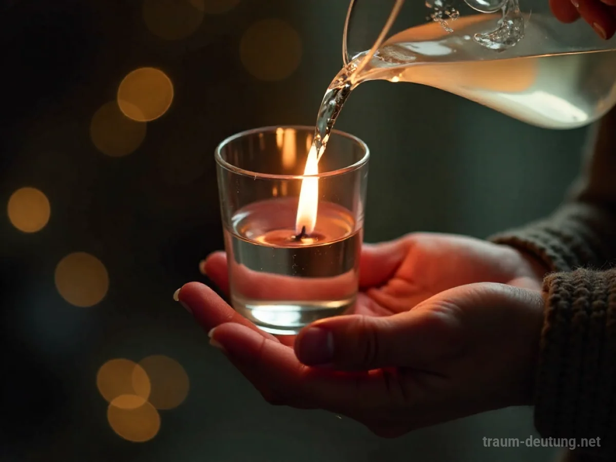 Hand löscht Feuer mit Wasser