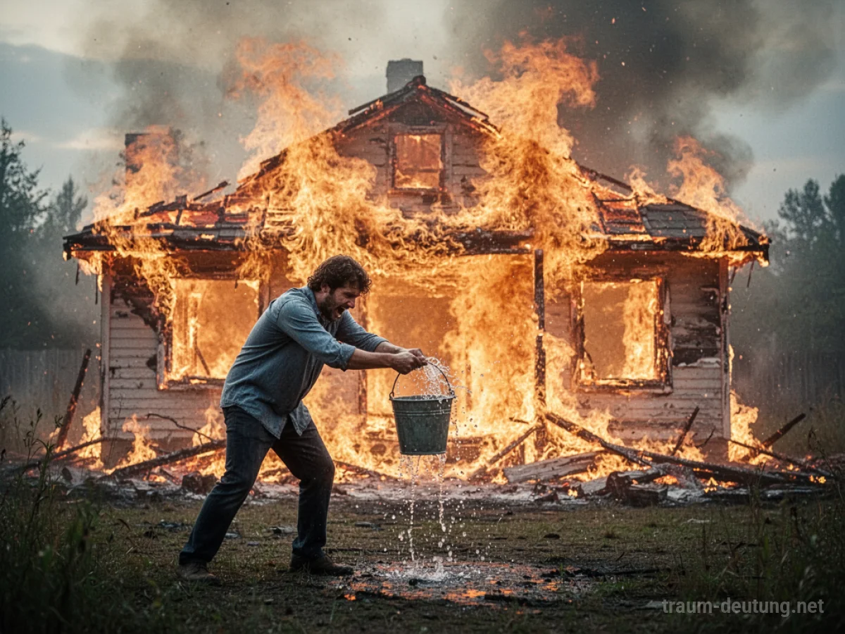 Person versucht verzweifelt, ein großes Feuer zu löschen.