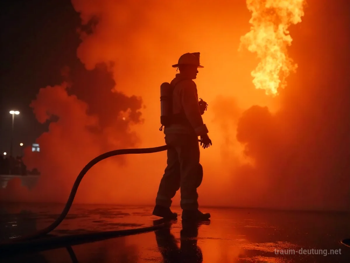 Silhouettenfigur eines Feuerwehrmannes mit Schlauch
