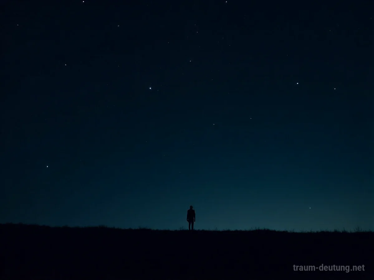 Eine Silhouette fliegt durch einen pechschwarzen Himmel.