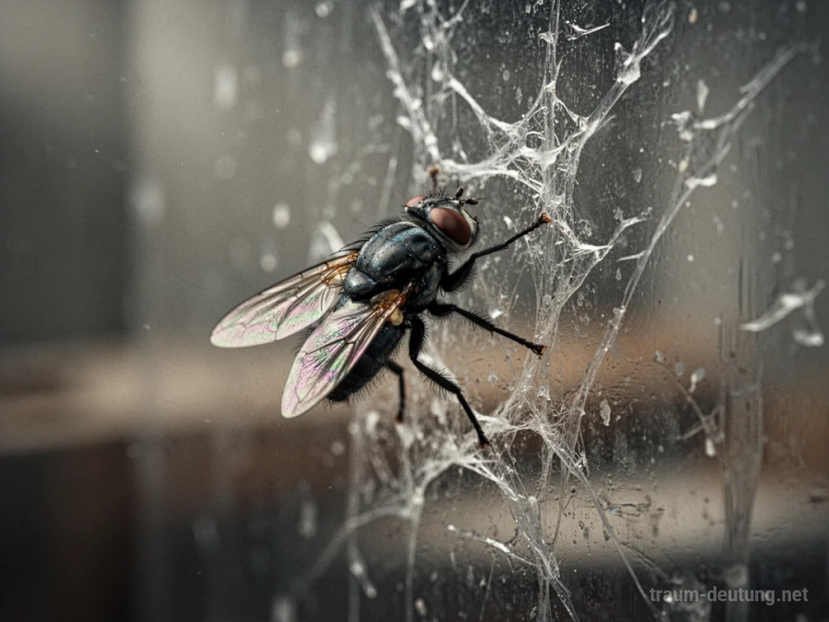 Eine Fliege klebt auf einer klebrigen Oberfläche fest.