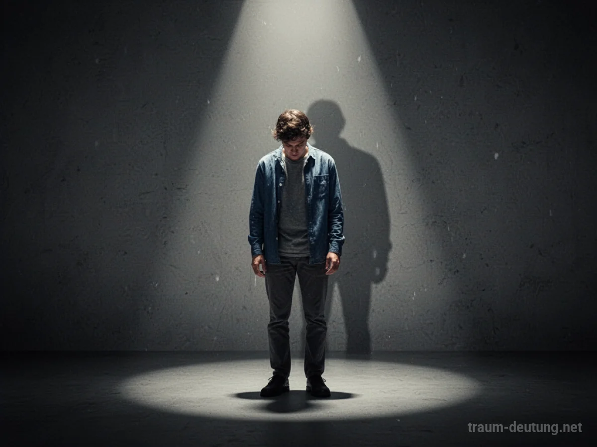 Eine Person steht im Scheinwerferlicht, die Silhouette wirft einen Schatten.