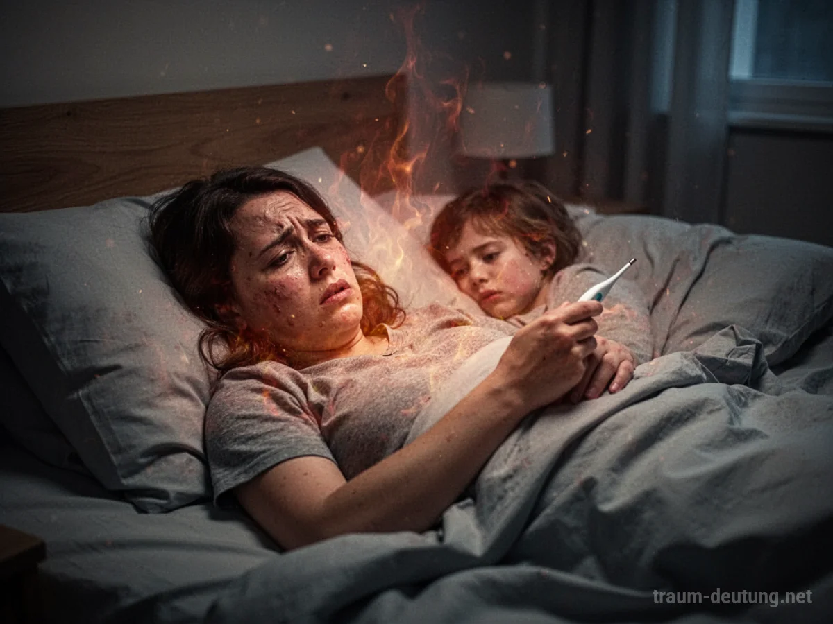 Person mit Fieberthermometer im Bett, leicht angeschlagen wirkend