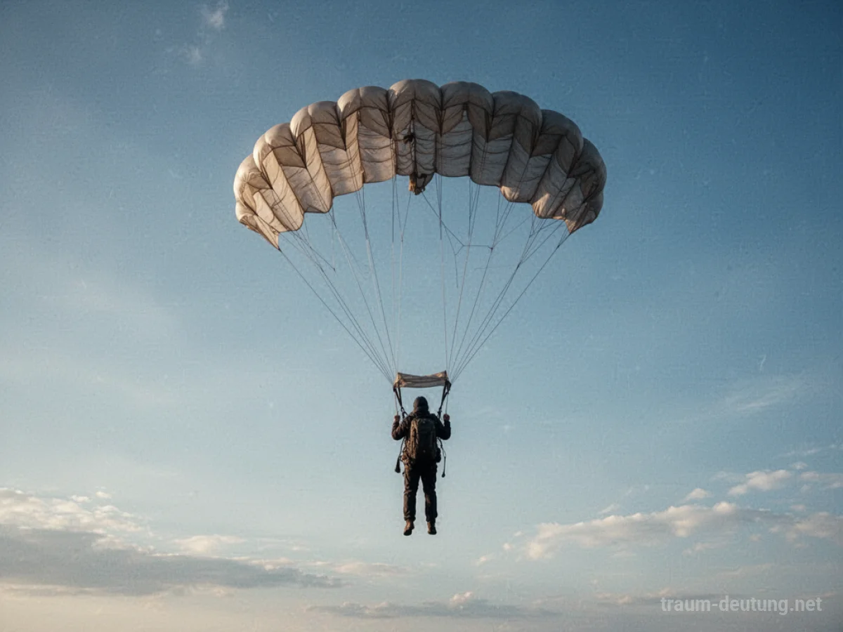 Person wird von einem Fallschirm in den Himmel gezogen