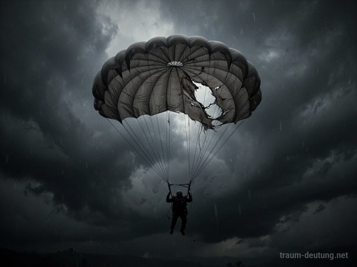 Fallschirm mit Riss im dunklen Himmel