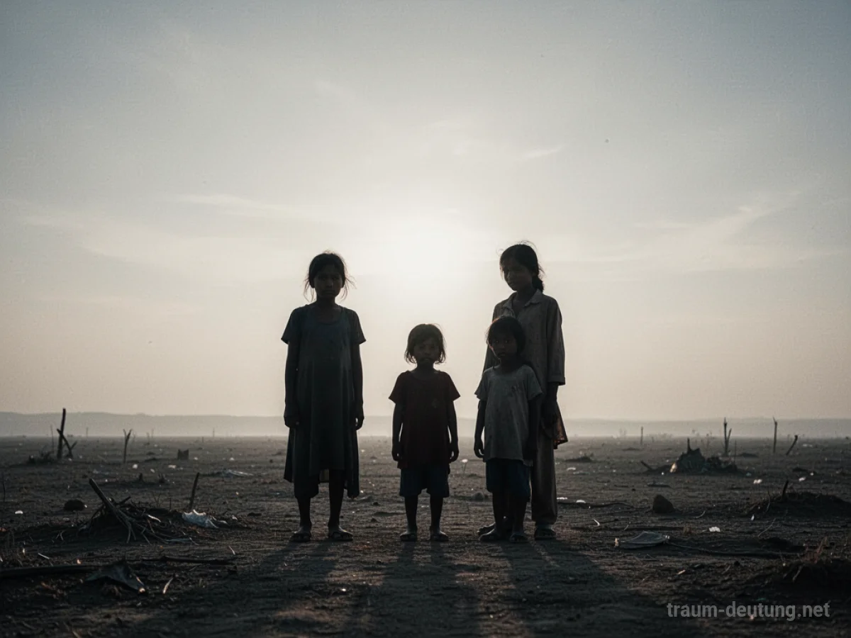 Eine Familie als Silhouette vor einer kargen Landschaft.